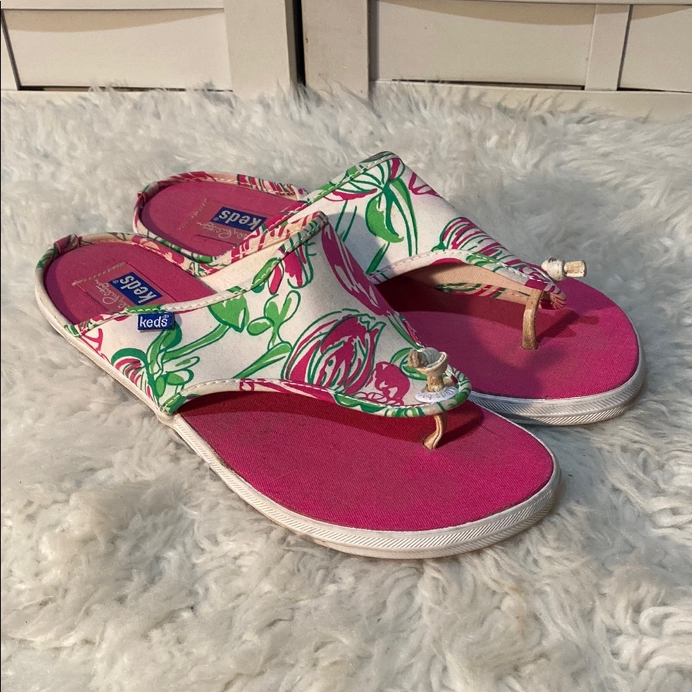 Keds Pink Floral Canvas Thongs Sandals